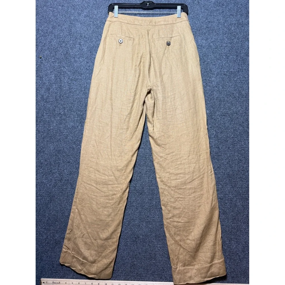 Banana Republic Pleated Linen Pants Women 0 Iced Latte High Rise Straight Leg